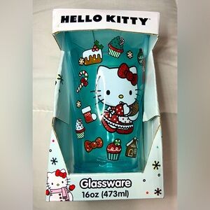 Hello Kitty Sanrio Christmas Glass Cup Gingerbread Holiday Blue 16 oz New In Box